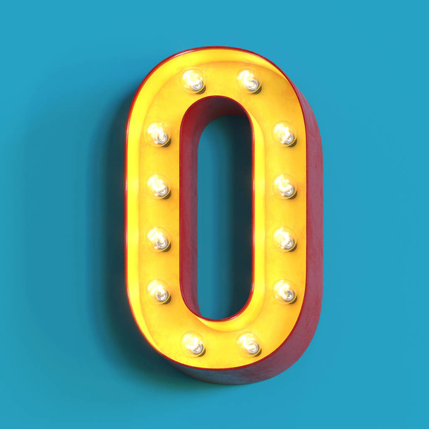 Light bulb glowing font, 3d alphabet character, 3d rendering, letter O - Photo, image