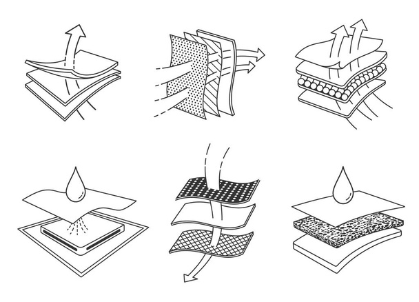 Set iconen van absorberende lakens en luiers. reclame voor gelaagde materialen, textiellagen, servetten, maandverband, matrassen en volwassenen. - Vector, afbeelding