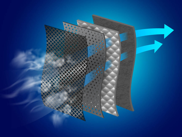 Camada de filtro de poeira Fumar e sujar com camadas especiais de material Ajuda na purificação de ar - Vetor, Imagem