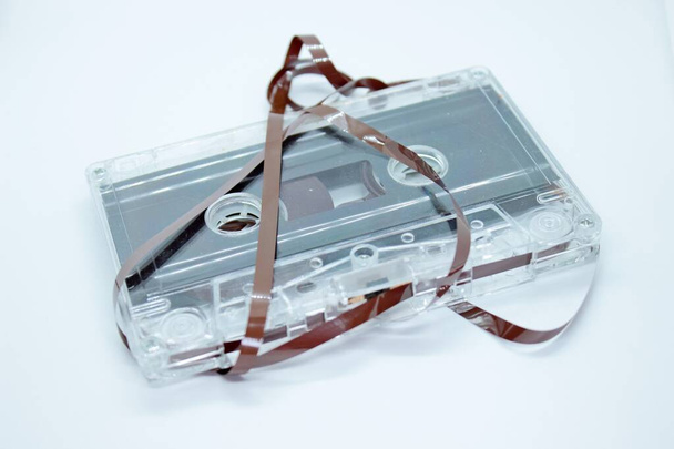 Audio cassette located on a white background - Photo, Image