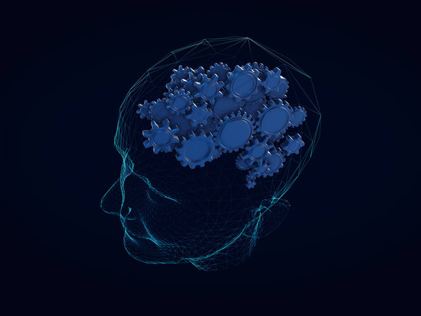 Engrenages en forme de concept cérébral sur la tête humaine, cerveau abstrait.
  - Photo, image