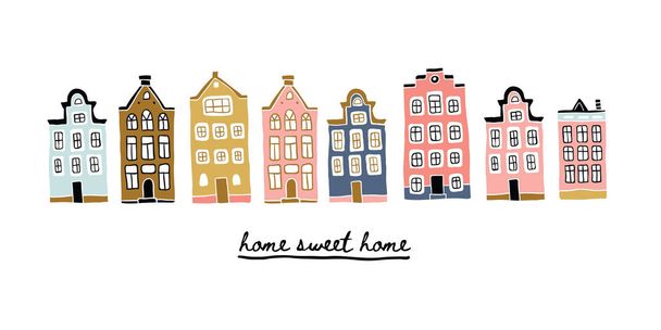Illustration of Amsterdam houses with lettering - Vector, Image