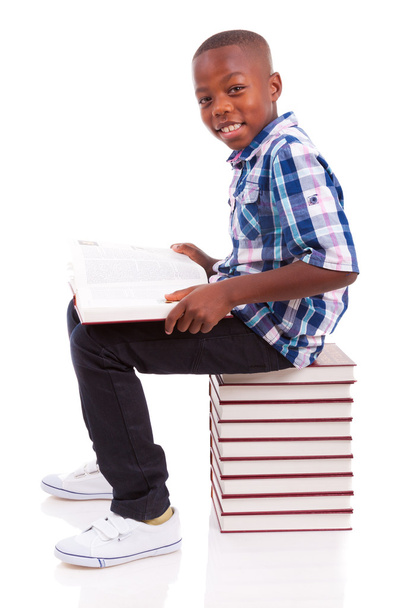 African American school boy reading a book - Black people - Foto, Imagem
