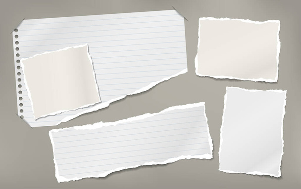 Nota rota blanca y forrada, piezas de papel de cuaderno pegadas sobre fondo marrón. Ilustración vectorial
 - Vector, imagen