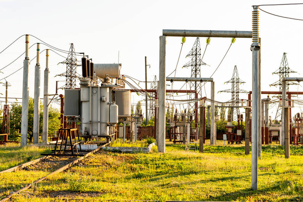 Substation with high voltage equipment in open space - Photo, Image
