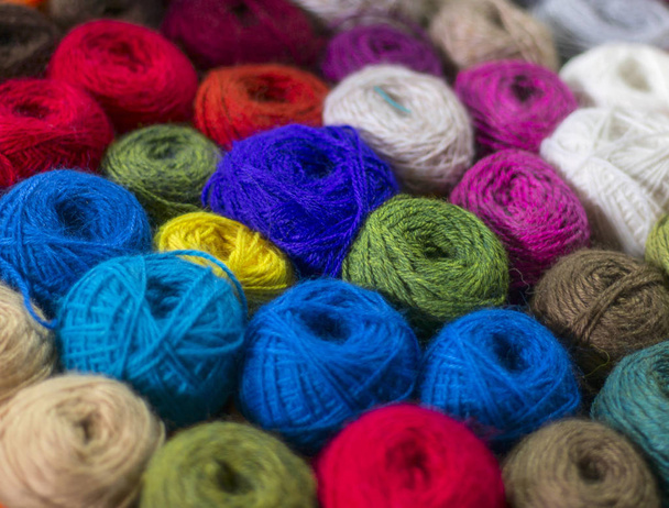 wool yarn ball. Colorful threads for needlework. Colorful fabric texture background - Photo, Image