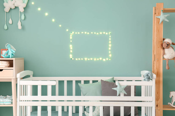 Stylish baby bed in interior of children's room - Photo, Image