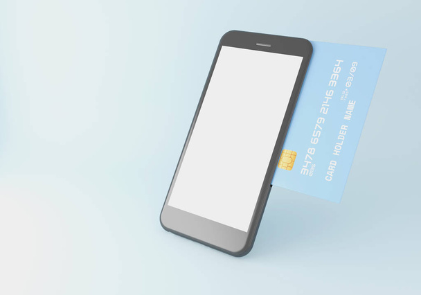 3D smartphone with a credit card. - Zdjęcie, obraz