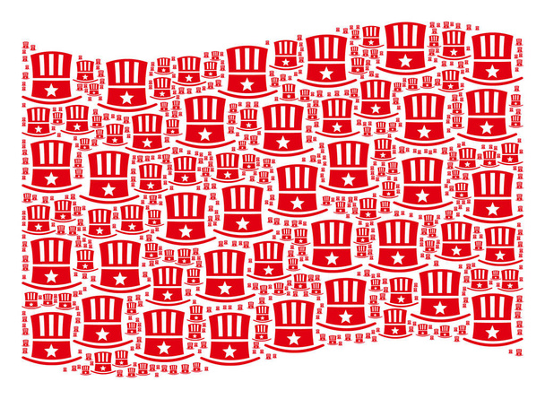 Waving Red Flag összetétele Uncle Sam Hat Icons - Vektor, kép