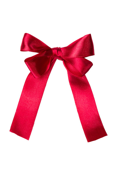 Red satin gift bow. Tape. Isolated on white - Photo, Image