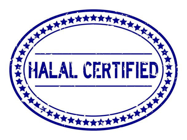 Grunge blue halal certified word oval rubber seal stamp on white background - Vector, Image