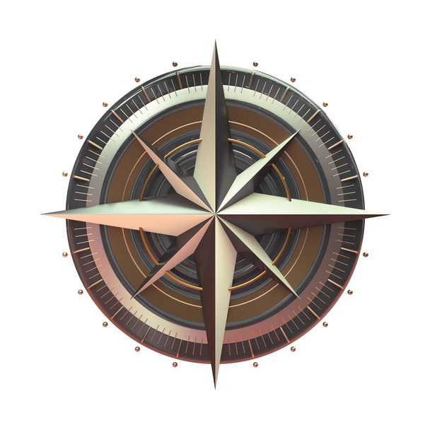 Trend Compass Rose 3d w metalowym odizolowanym tle do projektowania, reklam, itp - Zdjęcie, obraz