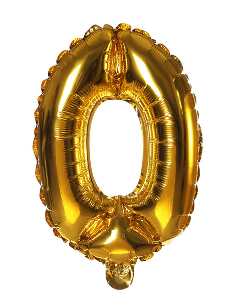 Golden number zero balloon on white background - Фото, зображення