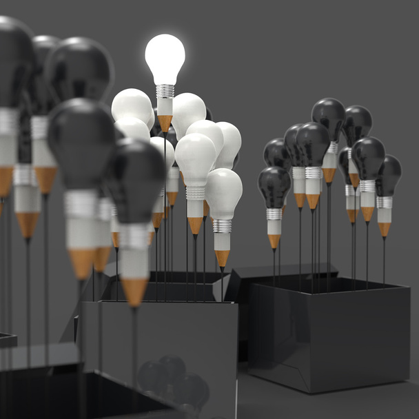 drawing idea pencil and light bulb concept think outside the box - Photo, Image