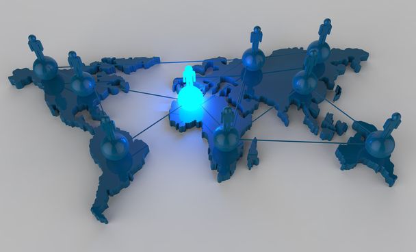 szociális háló emberi 3d a világtérképen, mint koncepció - Fotó, kép