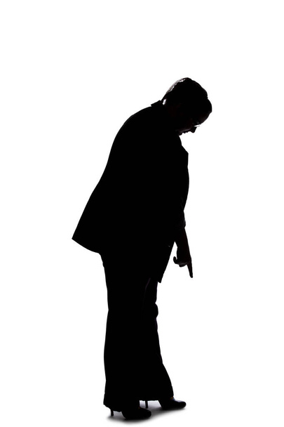 Silhouette of a curvy or plus size businesswoman on a white background.  She is pointing at something. - Φωτογραφία, εικόνα
