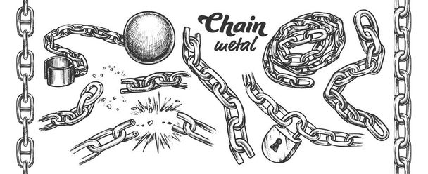 Iron Chain Collection Monochrome Set Vector - Vector, Image