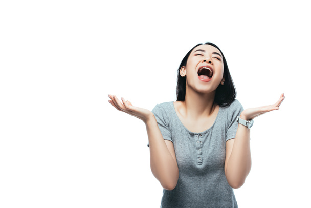 asian girl crying with open mouth isolated on white - Φωτογραφία, εικόνα