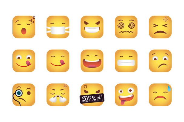 conjunto de quadrados emoticons enfrenta personagens
 - Vetor, Imagem