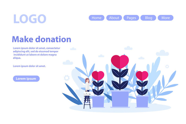 Spenden Sie, Charity Web Page.flat Vektor Illustration isoliert auf weißem Hintergrund. kann für Web-Banner, Infografiken, Webseiten verwendet werden - Vektor, Bild