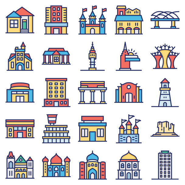 World Landmarks Isolated Vector Icons Set that can easily modify or edit - Vector, Image