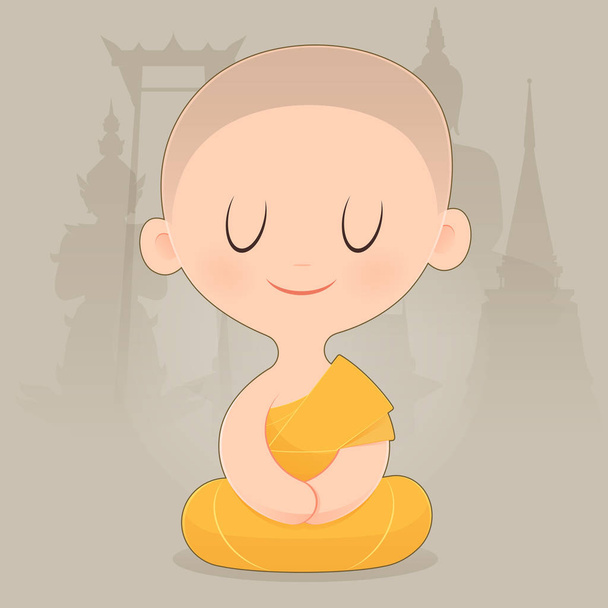 Caricature moine bouddhiste d'Asie du Sud-Est. Méditation
 - Vecteur, image
