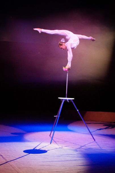 LVIV, UKRAINE - AUGUST 18: Acrobatic artist performs in circus " - Photo, Image