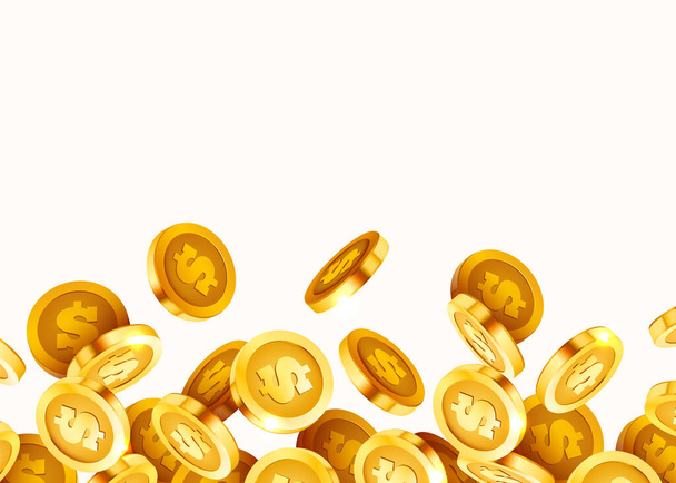 Falling coins, falling money, flying gold coins, golden rain. Jackpot or success concept. Modern background. - Вектор, зображення