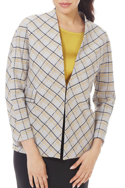 woman in checked formal jacket close up photo isolated on white  - Φωτογραφία, εικόνα