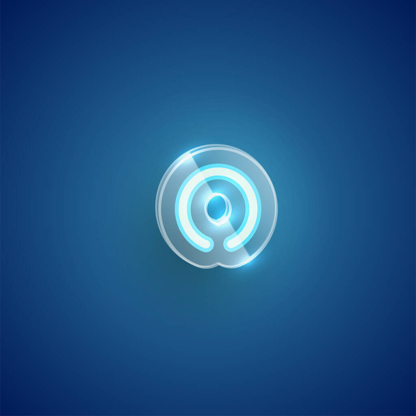 Realistic neon O character with plastic case around, vector illu - Vector, Imagen