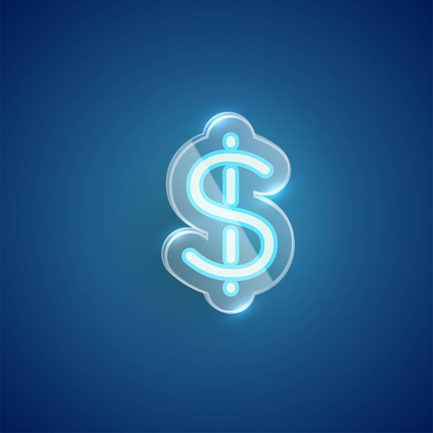 Realistic neon 'dollar sign' character with plastic case around, - Вектор, зображення