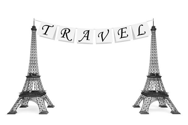 France Tourism Concept. Travel Sign on the rope with Eiffel Towe - Photo, Image