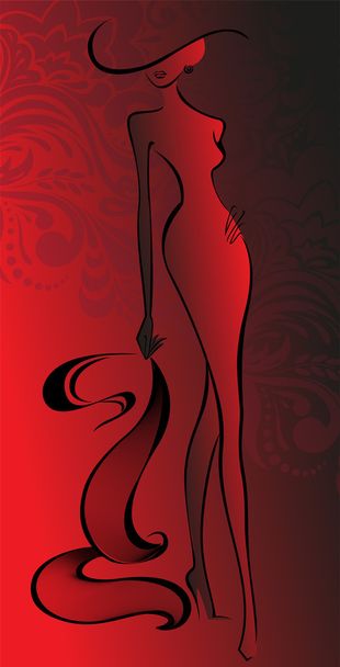 mujer en un adorno rojo
 - Vector, Imagen