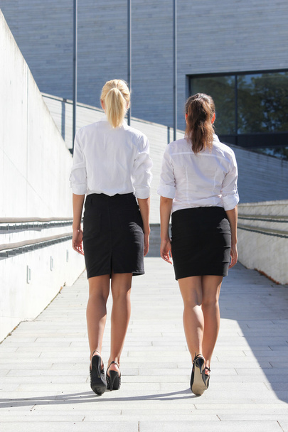rear view of two young attractive business women walking on stre - Foto, immagini