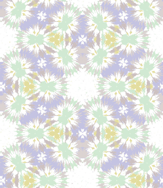 Blurry shibori tie dye naive daisy background. Seamless pattern on bleached resist white. Spring neo mint pastel for irregular dip dyed batik textile. Variegated pale textured trendy fashion swatch. - Vector, Image