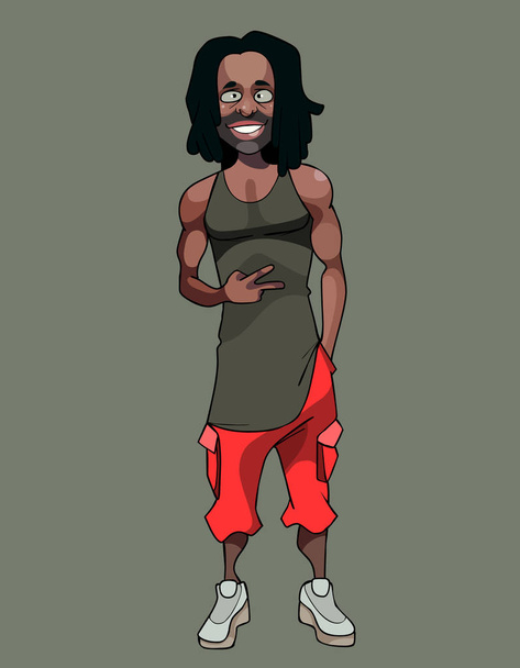 cartoon african american smiling man showing peace gesture - ベクター画像