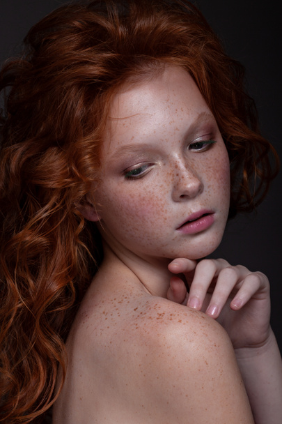 Beautiful portrait of a red-haired teenager girl. - Foto, imagen