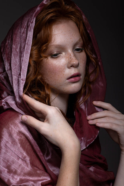 Beautiful portrait of a red-haired teenager girl. - Photo, Image