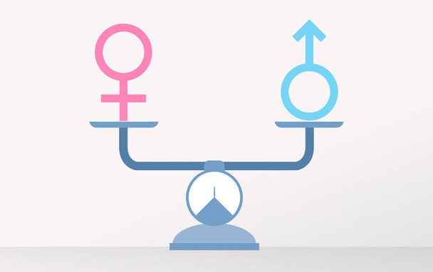 Balanced scales with male and female gender symbols - Photo, Image