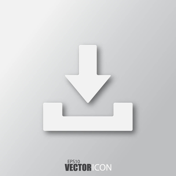 Icono de descarga en estilo blanco con sombra aislada sobre fondo gris
 - Vector, Imagen