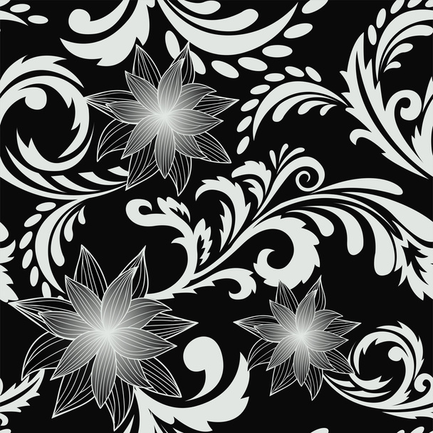 černé bezešvé pozadí s květinami - Vektor, obrázek