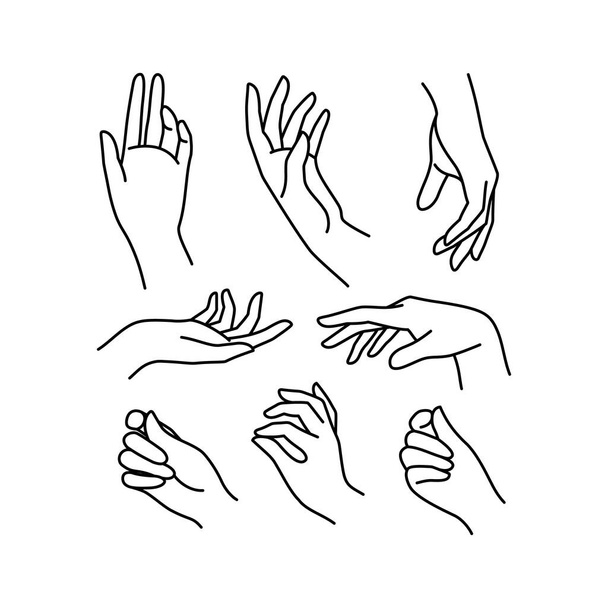 Női kéz ikon gyűjtemény vonal. Vector illusztráció elegáns női kéz a különböző gesztusok. - Vektor, kép