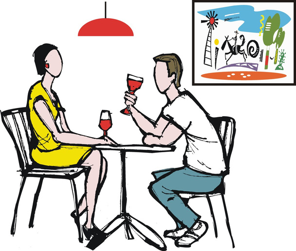 Vector de dibujos animados de hombre y mujer teniendo una cena romántica
 - Vector, Imagen