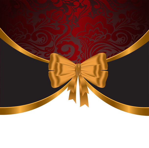 Gold ribbon on red ornament - Vector, afbeelding