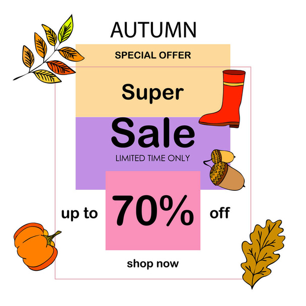 venta de otoño sobre fondo colorido
  - Vector, imagen
