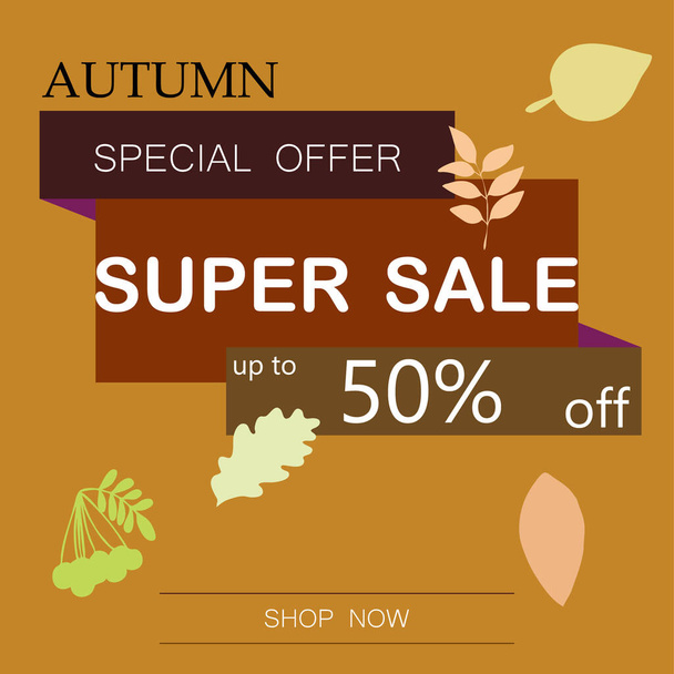 venta de otoño sobre fondo colorido
  - Vector, Imagen