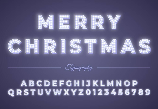 3d Weihnachten Glühbirne Alphabet isoliert auf blauem Hintergrund. Winter-Weihnachts- oder Neujahrsparty. - Vektor, Bild