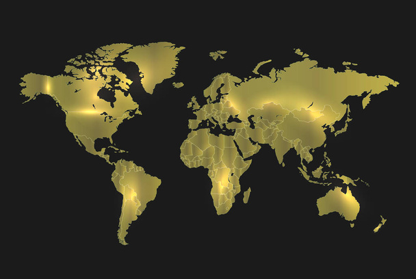 Světová mapa jednotlivých stavů zlata, realistický světelný a pozadí tmavý vektor - Vektor, obrázek