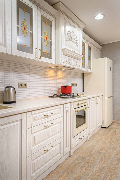 Luxury modern white and beige kitchen interior - Foto, afbeelding