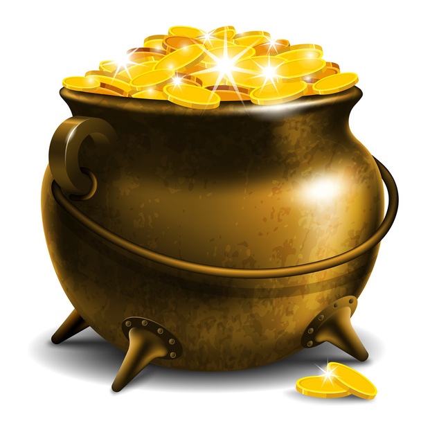 Горшок с золотой монетой
 - Вектор,изображение
